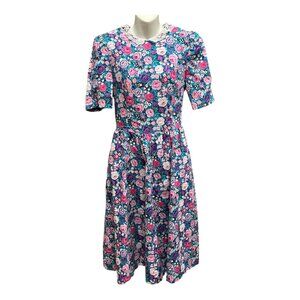 Vintage Floral 1980s Belle France Style Cottagecore Dress with Lace Collar 14